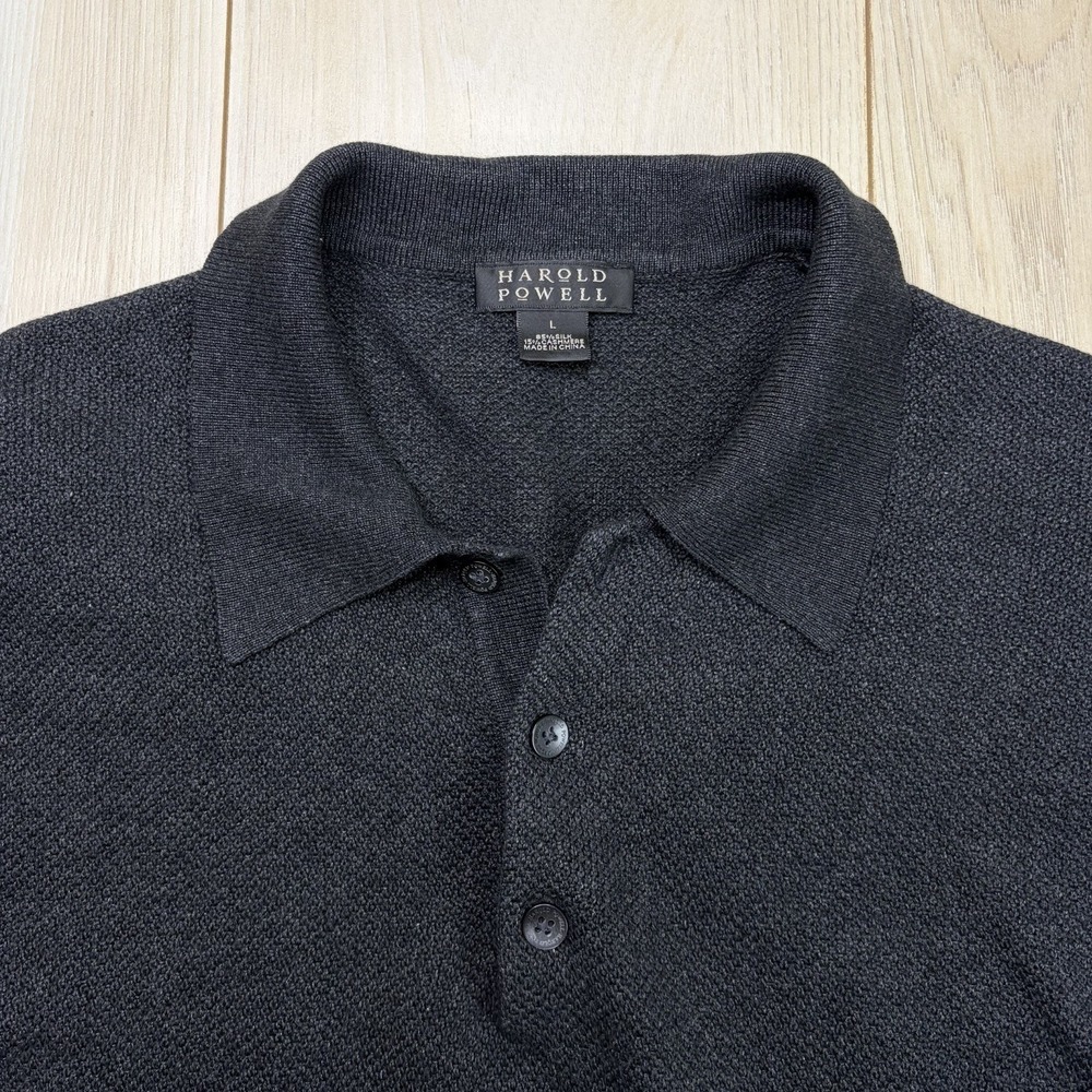 HAROLD POWELL CASHMERE SILK Knit Polo Long Sleeve Mens Large Charcoal Black - Picture 3 of 8